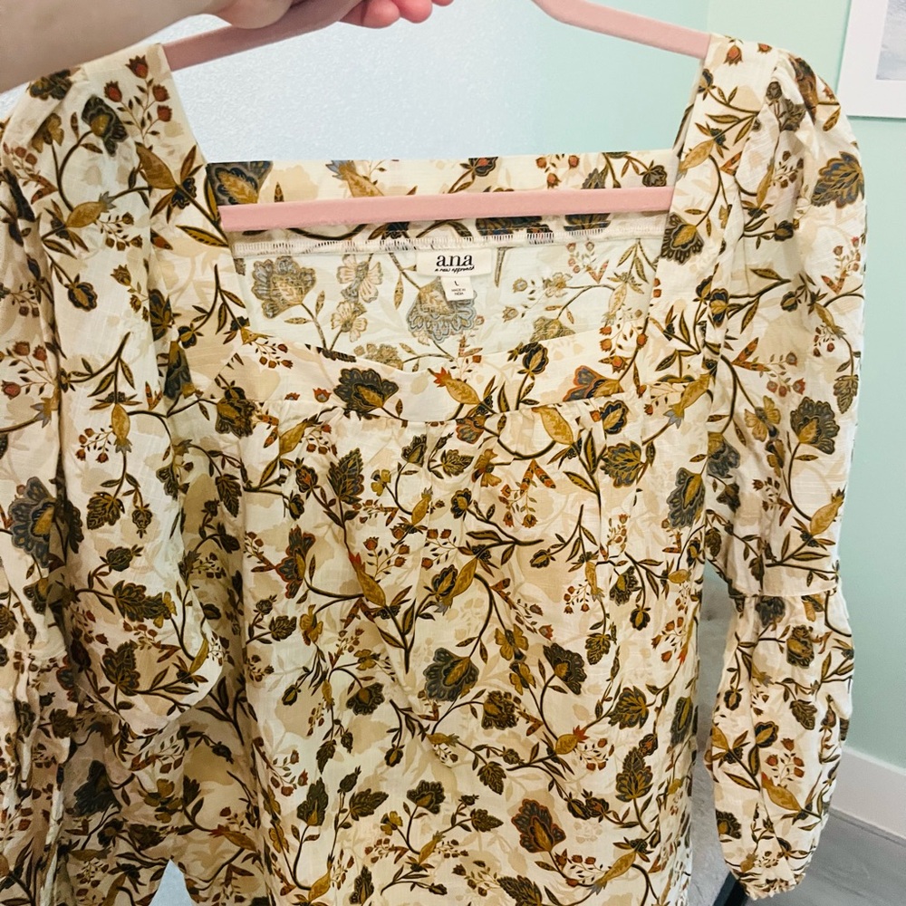 a.n.a Cream and Brown Floral Top